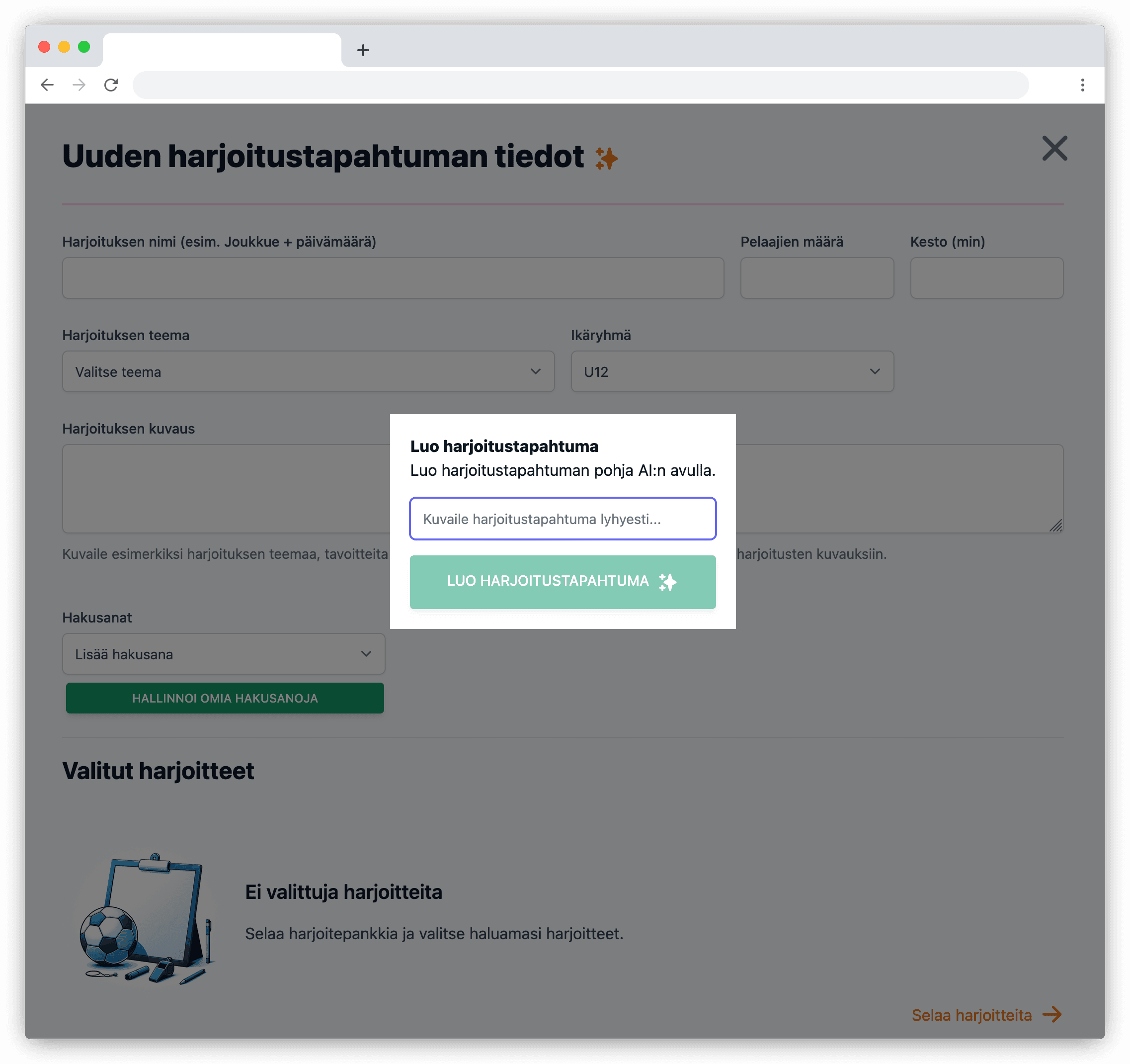 Nettikoutsin tekoälyharjoitusgeneraattori